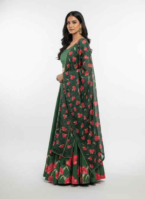Dolla Tusser Silk Chaniya Choli | Floral Print Designer Lehenga