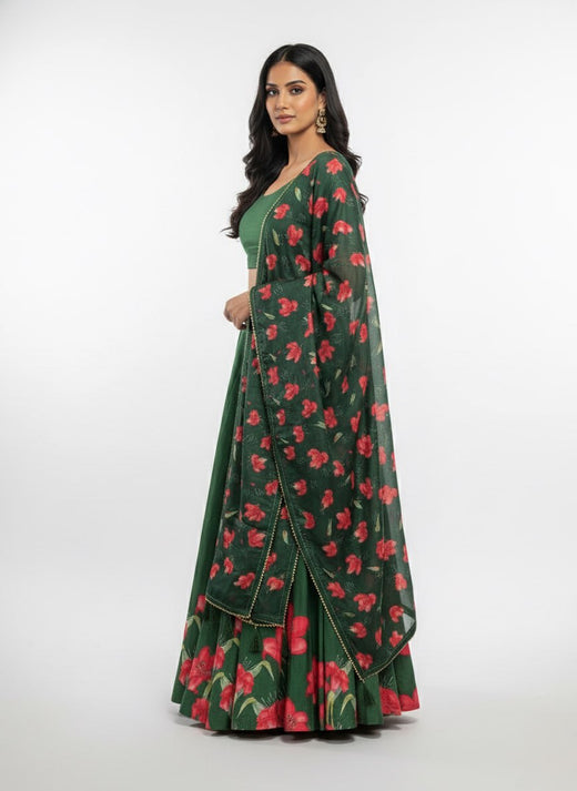 Dolla Tusser Silk Chaniya Choli | Floral Print Designer Lehenga