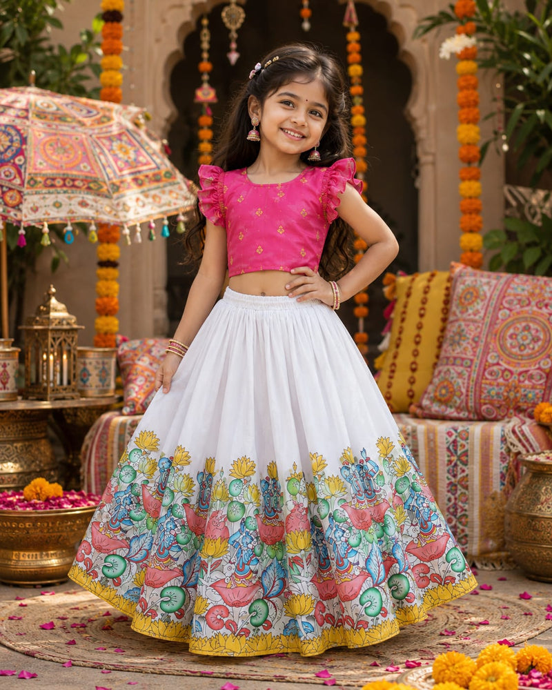 Designer Kids Printed Lehenga Choli | Chinnon Silk & Digital Print | Fully Stitched