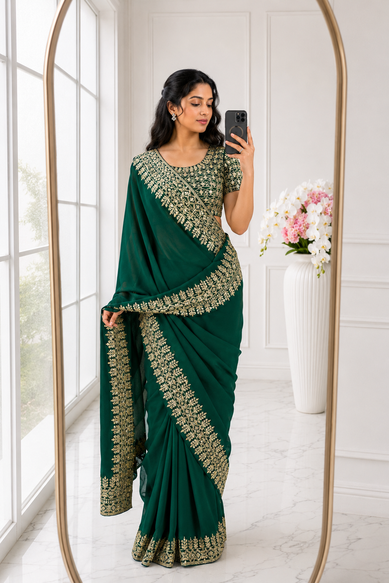 Madhuri Dixit Premium Fendy Satin Designer Saree Collection