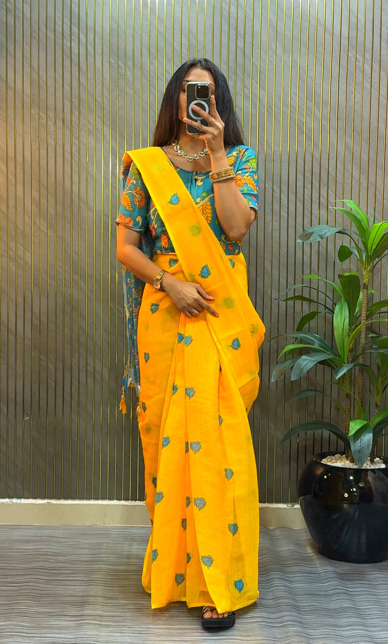 Premium Linen Silk 20-Second Ready-to-Wear Gown Saree with Designer Printed Work