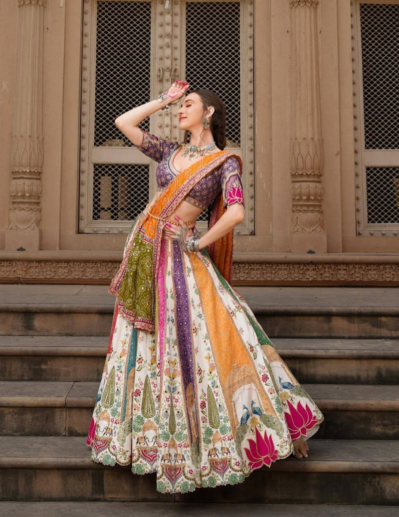 Navratri Muslin Cotton Chaniya Choli with Real Mirror Work & Reniya Cutwork Dupatta