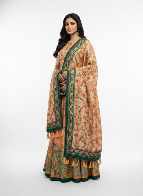 Dolla Tusser Silk Chaniya Choli | Designer Paisley Print Lehenga
