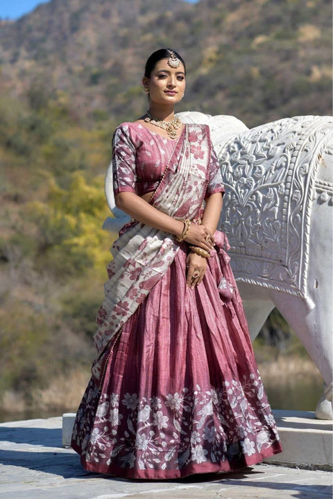 Premium Dolla Tusser Silk Chaniya Choli with Floral Print & Designer Dupatta