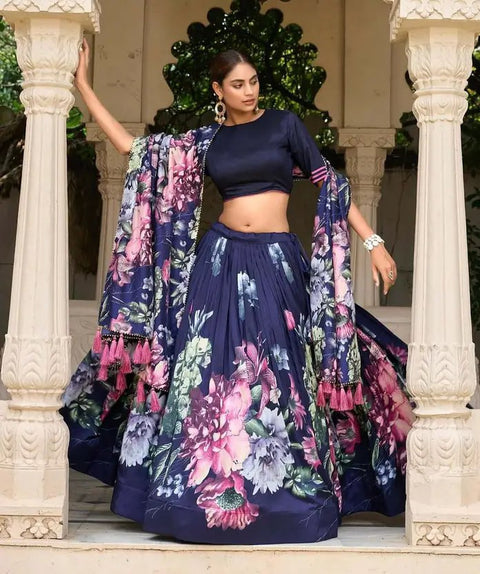 Premium Dolla Tusser Silk Chaniya Choli with Floral Print & Designer Dupatta