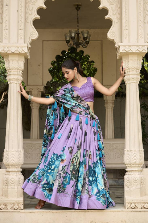 Premium Dolla Tusser Silk Chaniya Choli with Floral Print & Designer Dupatta