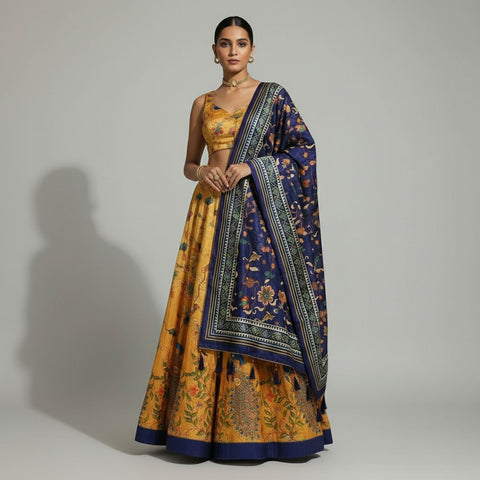 Dolla Tusser Silk Chaniya Choli | Peacock Print Designer Lehenga