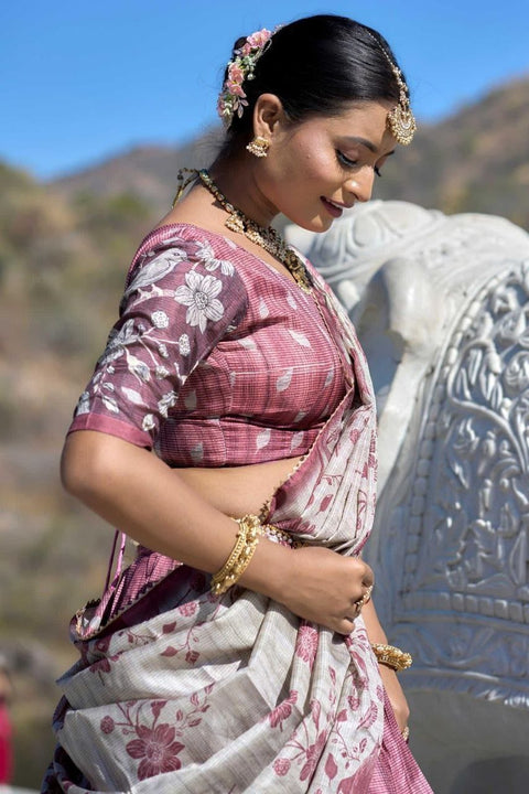 Premium Dolla Tusser Silk Chaniya Choli with Floral Print & Designer Dupatta