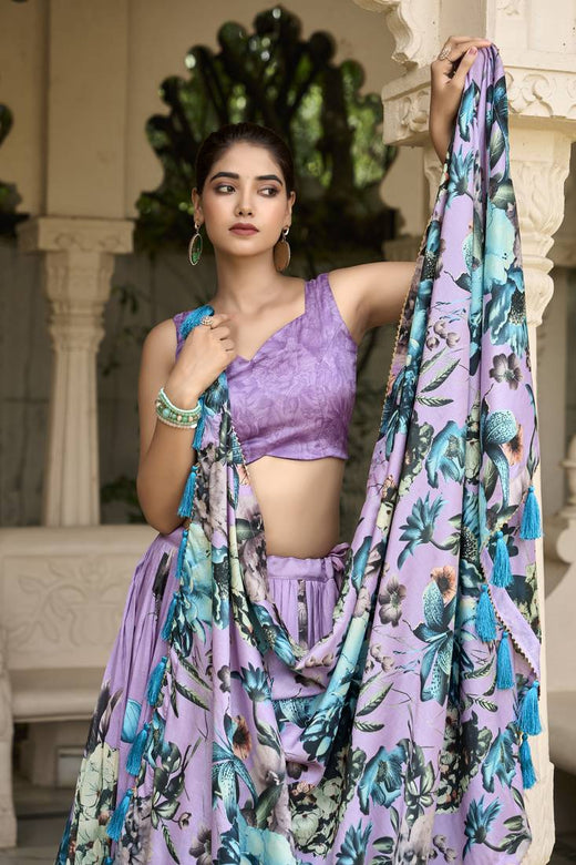 Premium Dolla Tusser Silk Chaniya Choli with Floral Print & Designer Dupatta