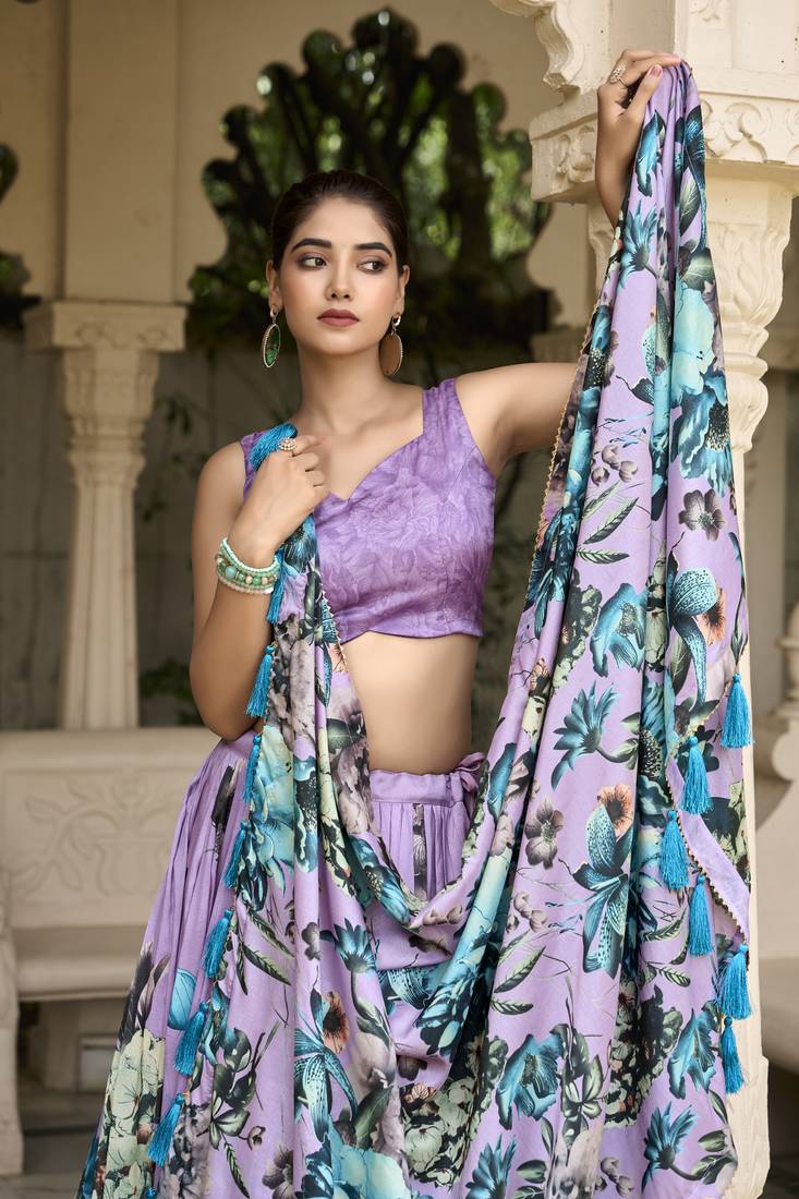 Premium Dolla Tusser Silk Chaniya Choli with Floral Print & Designer Dupatta