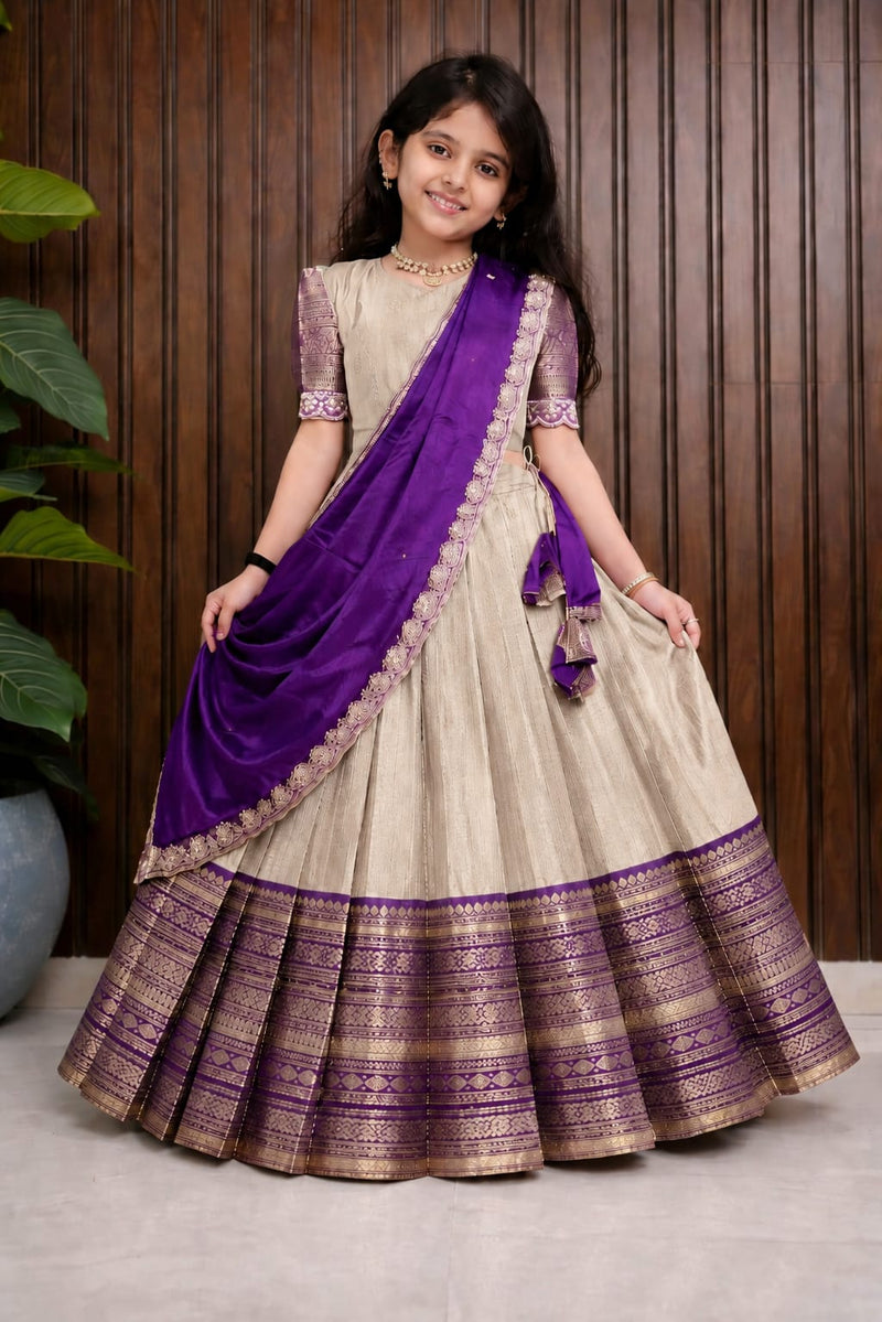 Premium Pure Silk Kids Lehenga Choli | Heavy Zari Weaving & Cutwork Dupatta
