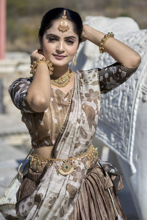 Premium Dolla Tusser Silk Chaniya Choli with Floral Print & Designer Dupatta
