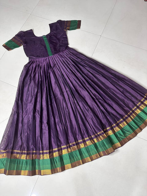 Premium Cotton Silk Kids Gown | Heavy Zari Weaving Border | Full-Flare Canvas Finish | Ages 1–15 Years