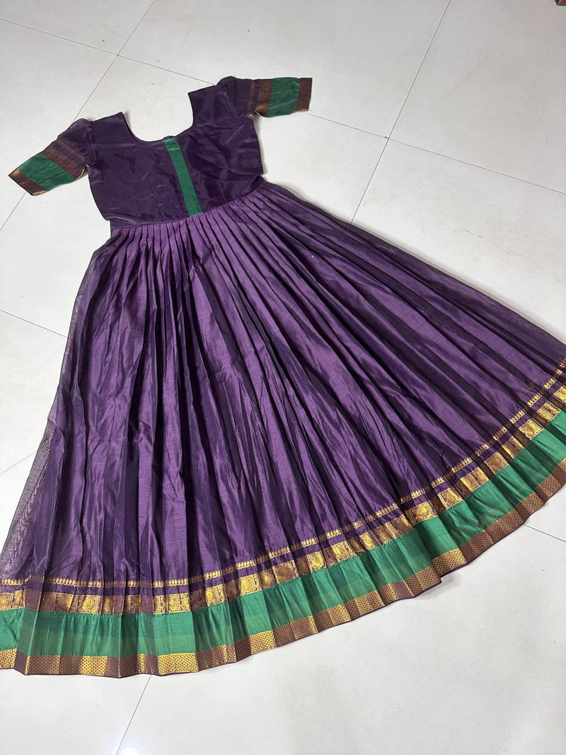Premium Cotton Silk Kids Gown | Heavy Zari Weaving Border | Full-Flare Canvas Finish | Ages 1–15 Years