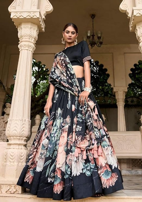 Premium Dolla Tusser Silk Chaniya Choli with Floral Print & Designer Dupatta