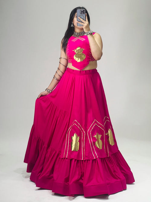 CHITRA Rayon Cotton Lehenga Choli Set for Women – Fully Stitched Kalash Gota Patti Work Navratri Garba Dress