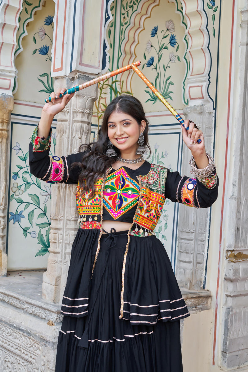 Women's Navratri Special Pure Cotton Gamathi Work Lehenga Choli with Embroidered Jacket