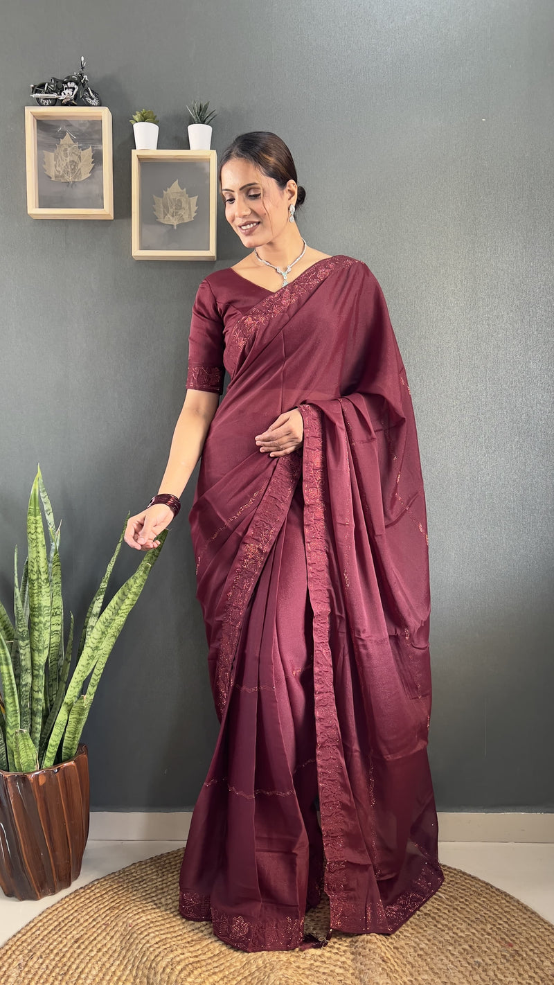 Premium Starling Georgette Silk 1-Min Ready-to-Wear Saree with Tone-on-Tone Swarovski Work