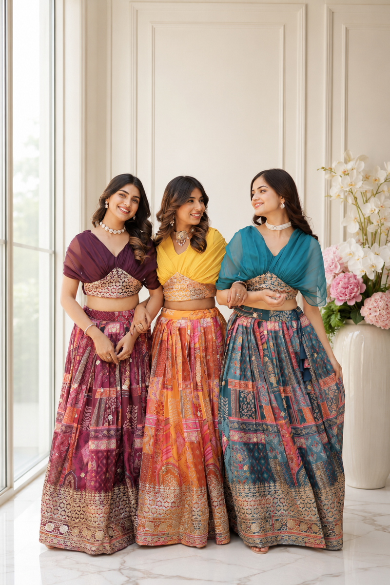 Ready-to-Wear Indo-Western Lehenga Set for Haldi and Mehendi
