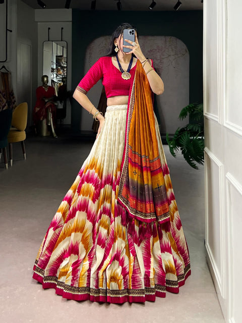 Dolla Tusser Silk Chaniya Choli | Foil Print Designer Lehenga