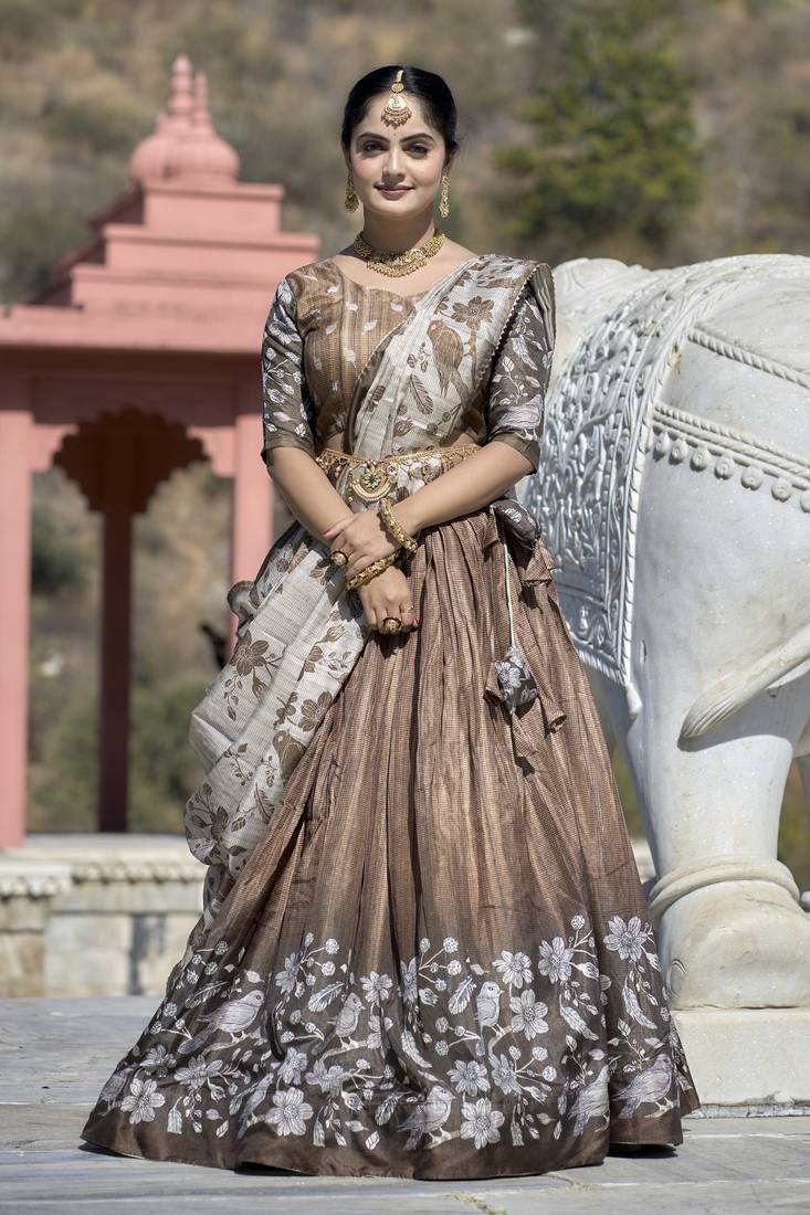 Premium Dolla Tusser Silk Chaniya Choli with Floral Print & Designer Dupatta