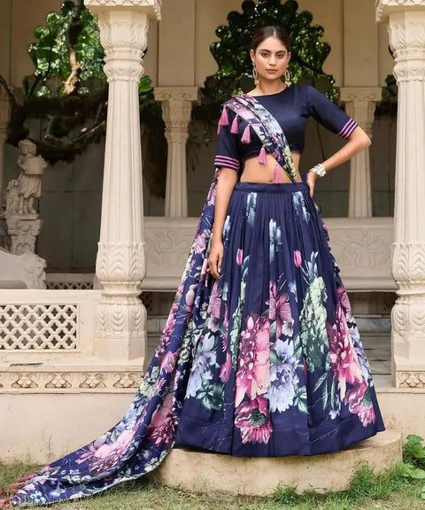 Premium Dolla Tusser Silk Chaniya Choli with Floral Print & Designer Dupatta