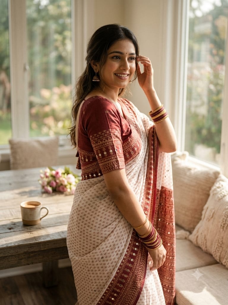 Women's Festive Soft Fox Georgette Saree with Digital Print and Hand-Applied Mirror Work