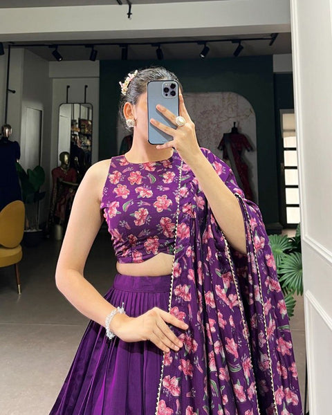 Dolla Tusser Silk Chaniya Choli | Floral Print Designer Lehenga