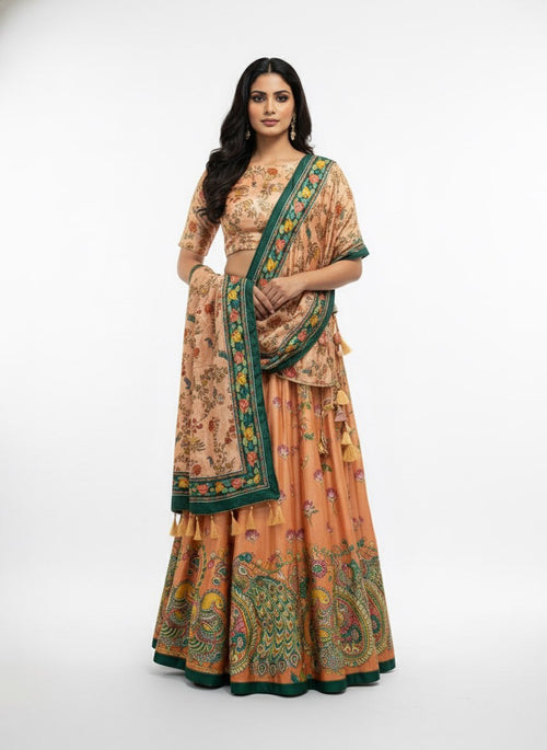 Dolla Tusser Silk Chaniya Choli | Designer Paisley Print Lehenga