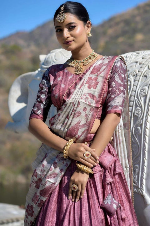 Premium Dolla Tusser Silk Chaniya Choli with Floral Print & Designer Dupatta