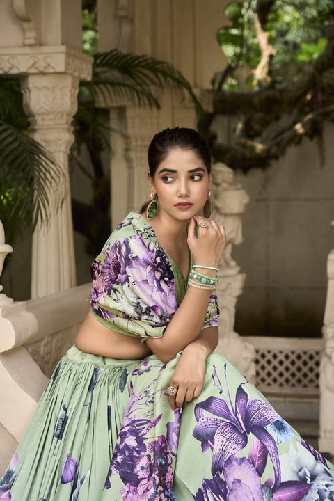 Premium Dolla Tusser Silk Chaniya Choli with Floral Print & Designer Dupatta