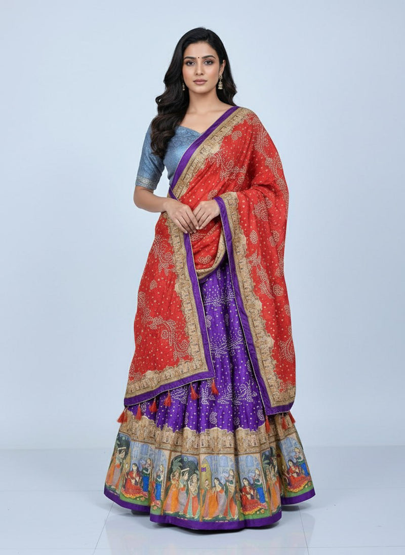 Premium Dolla Tusser Silk Chaniya Choli with Bandhani Print & Traditional Border