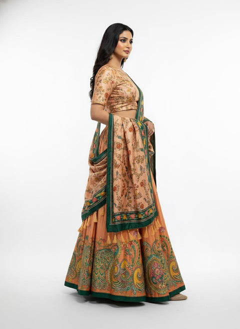 Dolla Tusser Silk Chaniya Choli | Designer Paisley Print Lehenga