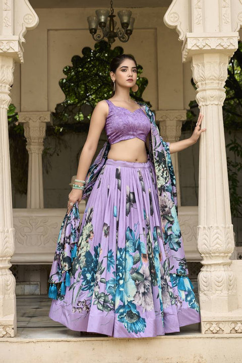 Premium Dolla Tusser Silk Chaniya Choli with Floral Print & Designer Dupatta