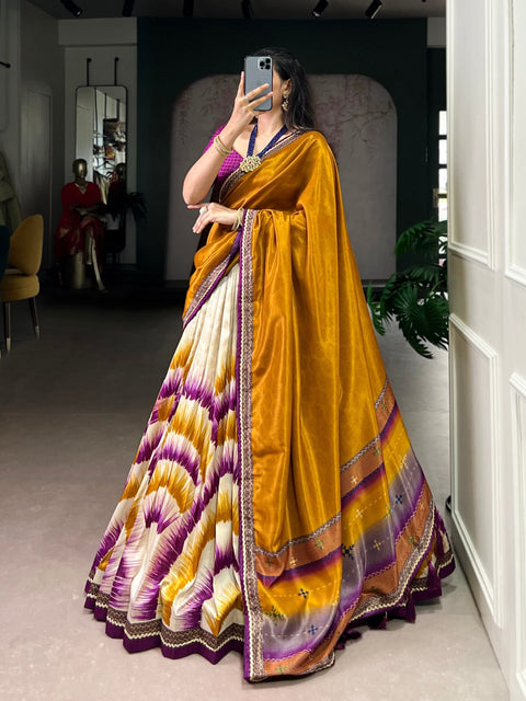 Dolla Tusser Silk Chaniya Choli | Foil Print Designer Lehenga