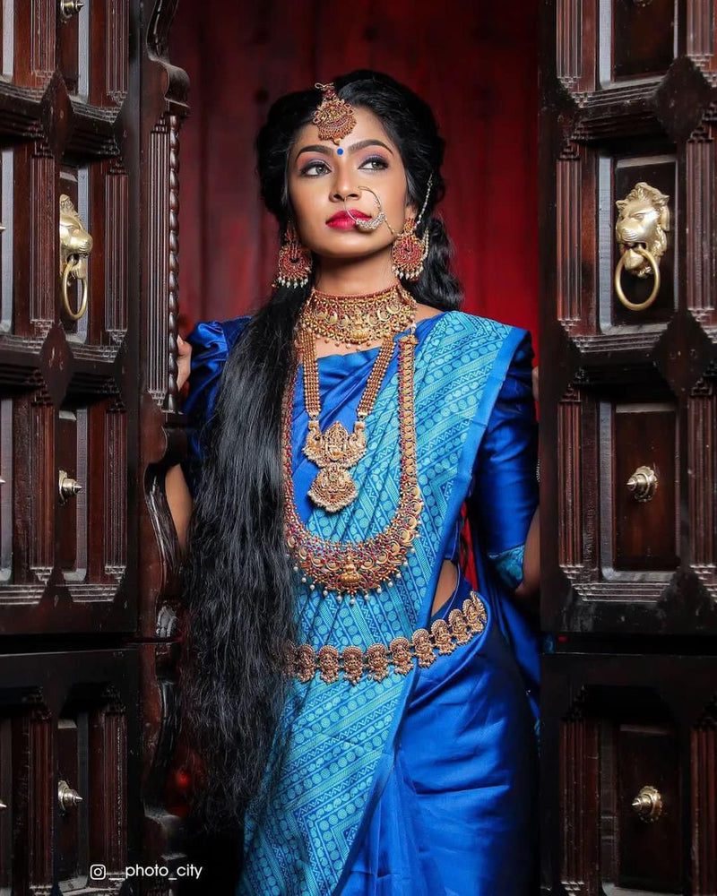 Royal Blue Soft Banarasi Silk Saree with Woven Zari Border & Designer Pallu