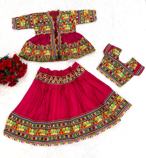 Navratri 3-Piece Rayon Cotton Lehenga Choli & Kedia Set | Mirror & Kutchi Embroidery | Garba Festive Wear