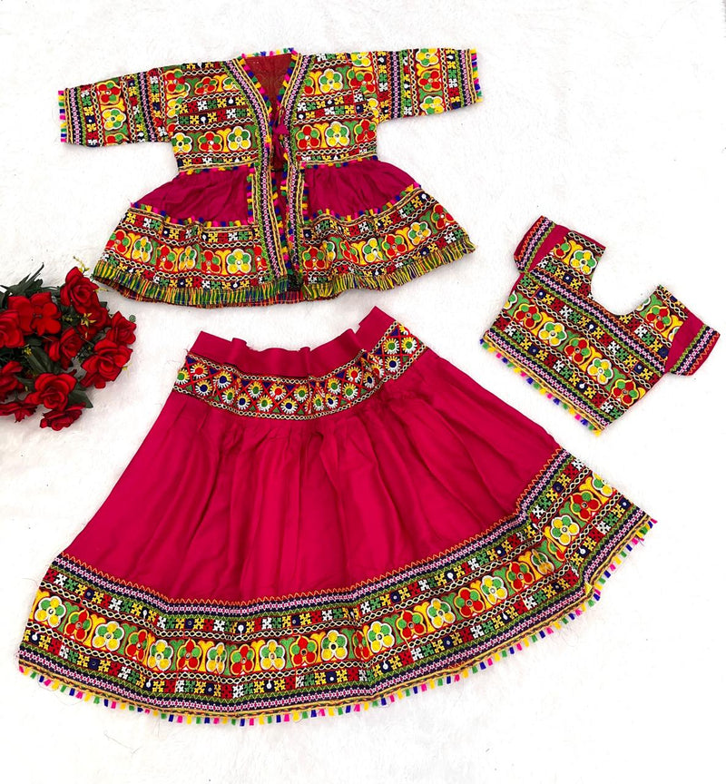 Navratri 3-Piece Rayon Cotton Lehenga Choli & Kedia Set | Mirror & Kutchi Embroidery | Garba Festive Wear