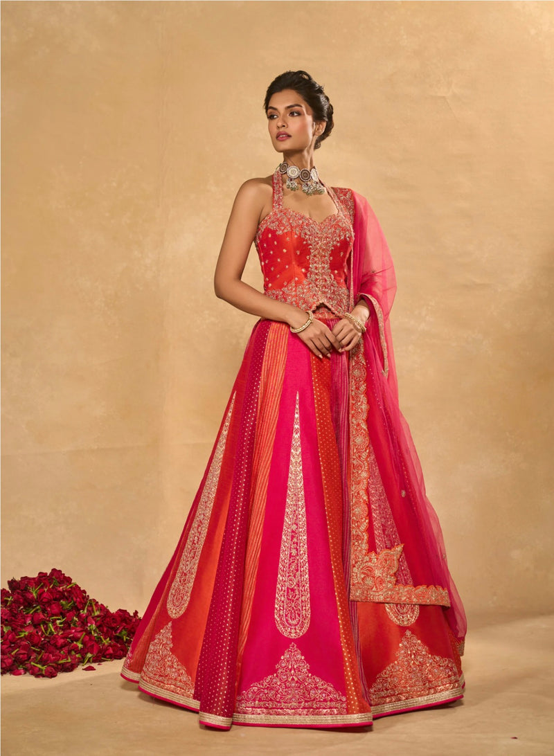Luxury Chinon Silk Lehenga Choli | 4-Meter Flare | Embroidery & Sequin Multi-Thread Work | Wedding & Party Wear