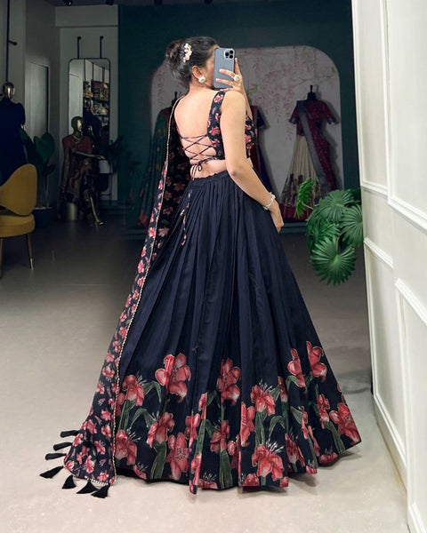 Dolla Tusser Silk Chaniya Choli | Floral Print Designer Lehenga