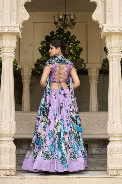 Premium Dolla Tusser Silk Chaniya Choli with Floral Print & Designer Dupatta