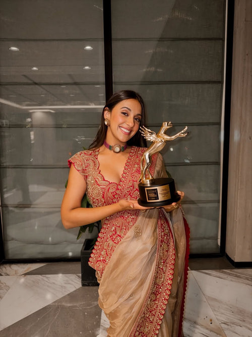 Actor Akansha Ranjan Kapoor Inspired  Crystal Crush Tissue Saree