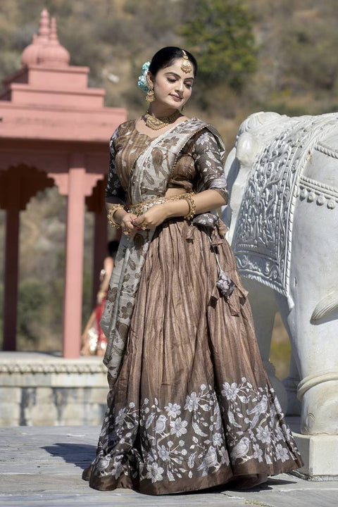 Premium Dolla Tusser Silk Chaniya Choli with Floral Print & Designer Dupatta