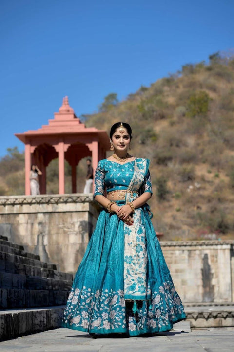 Premium Dolla Tusser Silk Chaniya Choli with Floral Print & Designer Dupatta