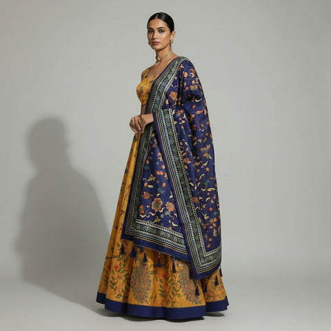 Dolla Tusser Silk Chaniya Choli | Peacock Print Designer Lehenga