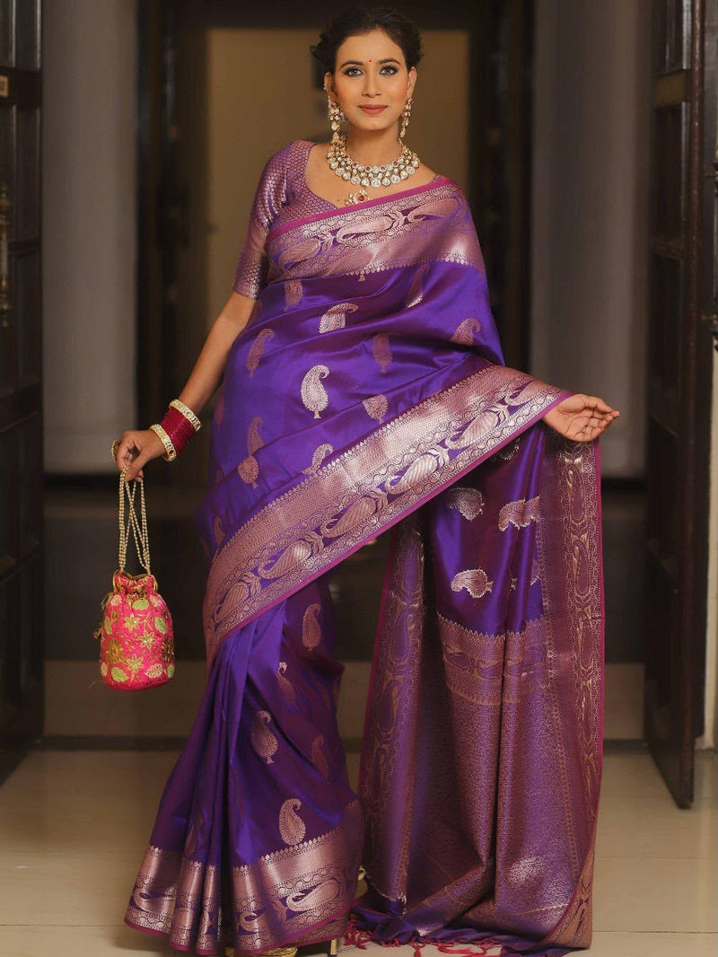 Premium Soft Banarasi Lichi Silk Saree with Pure Gold Zari Jacquard Weaving & Rich Pallu