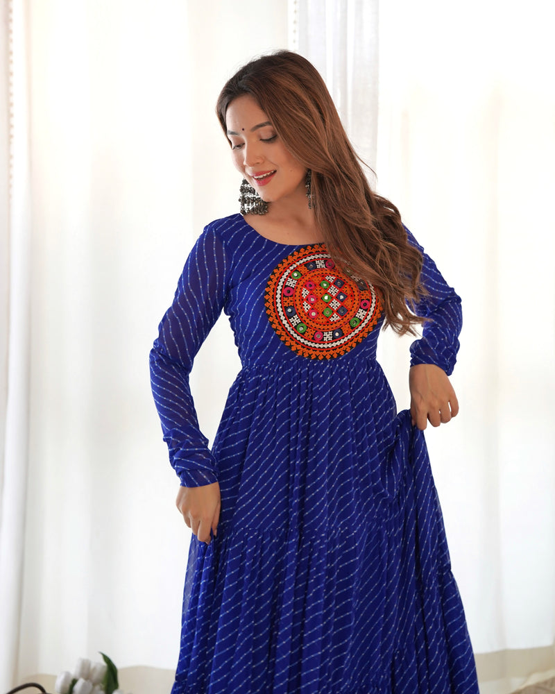Premium Royal Blue Layered Anarkali Gamthi Work Suit for Dandiya Nights (7+ Metre Flair)