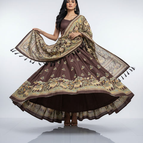 Premium Dolla Tusser Silk Chaniya Choli | Mill Print & Foil Work | 3 Meter Flare | Navratri & Festive Wear