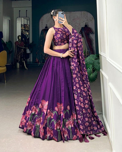 Dolla Tusser Silk Chaniya Choli | Floral Print Designer Lehenga