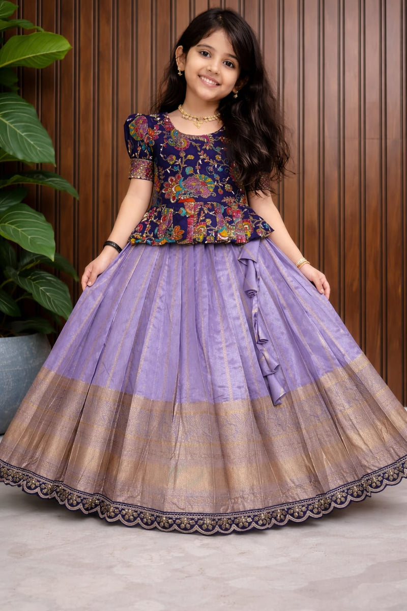 Premium Simmer Silk Kids Lehenga Choli | Heavy Zari Weaving & Embroidery | Wedding, Party & Festive Wear
